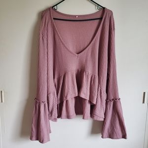 Plus pink bell sleeve top